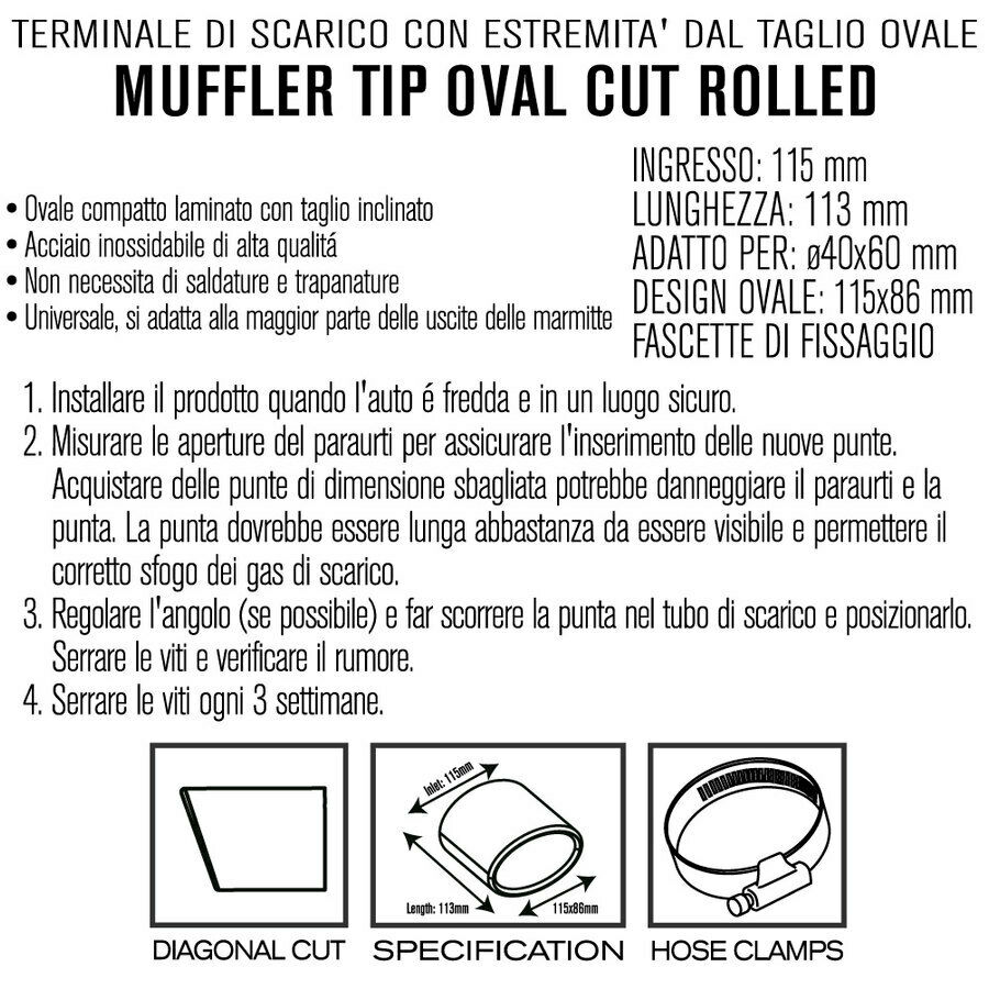 TERMINALE SCARICO AUTO nero opaco diametro est.115mm interno 38