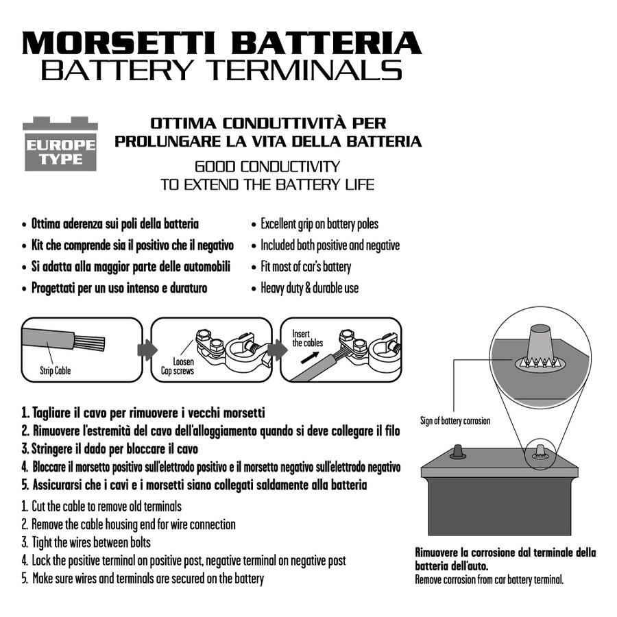 Morsetti batteria auto coppia connessione a vite positivo e negativo ottone  coa